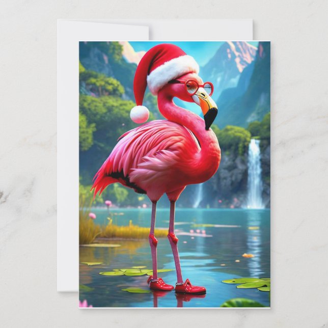 Invitation Flamant de Noël en Père Noël-47476 (Devant)