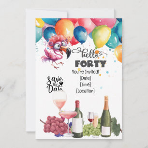 Invitation Flamant rose 40e anniversaire drôle dire pour la f