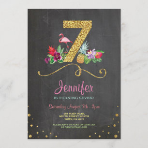 Invitation Flamant rose Aloha 7e anniversaire 7 Party Chalk I