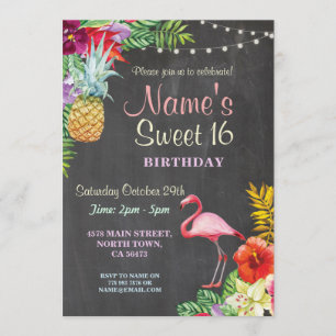 Invitation Flamant rose Aloha Sweet 16 16e anniversaire Invit