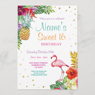 Invitation Flamant rose Aloha Sweet 16 Anniversaire Invitatio