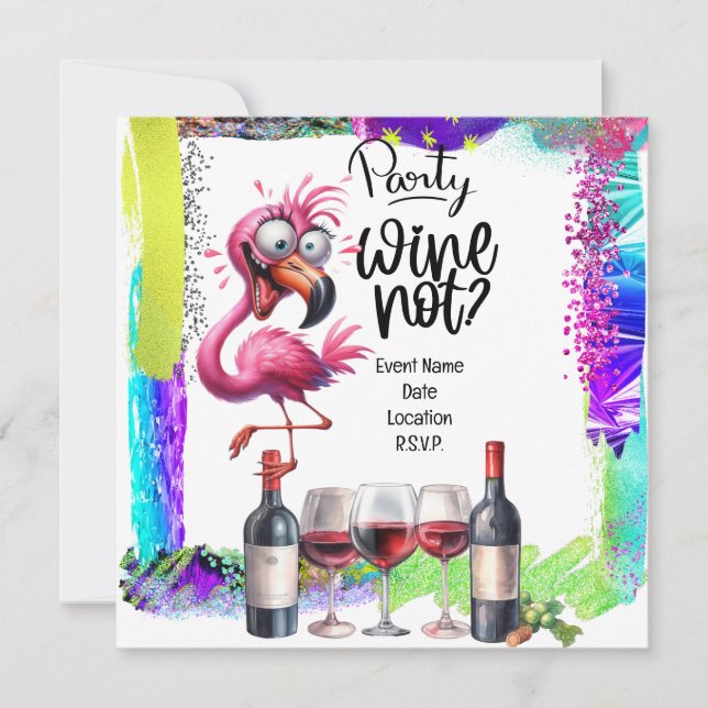 Invitation Flamant rose Amateur de vin fête d'anniversaire (Devant)