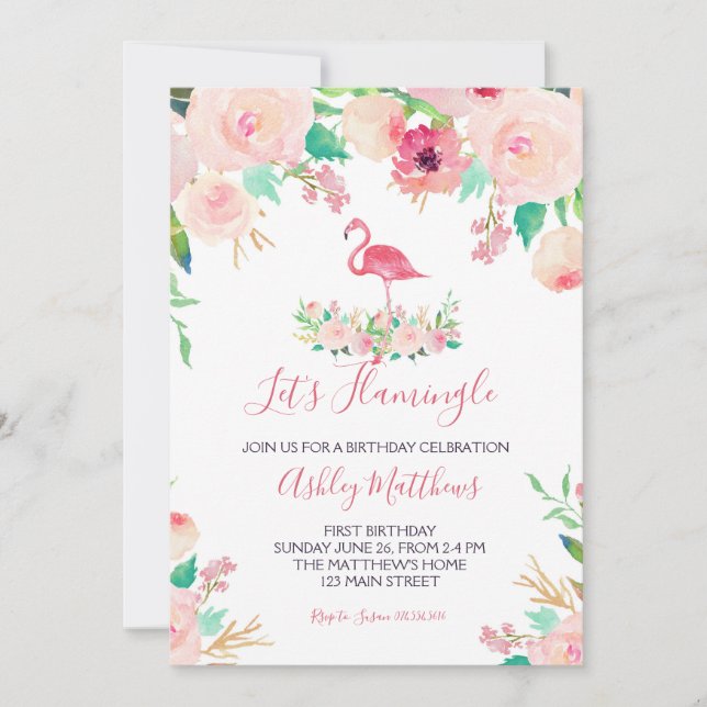Invitation Flamant rose Anniversaire Invitation, Flamant rose (Devant)