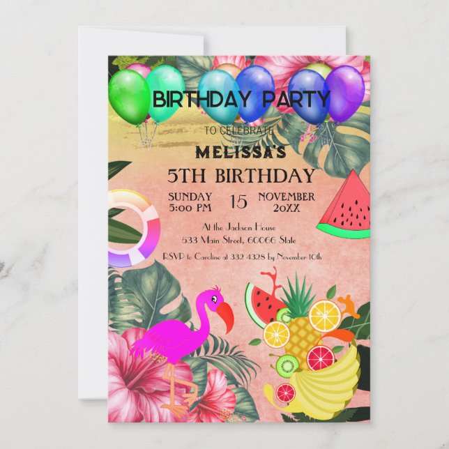 Invitation Flamant rose Anniversaire Invitation, mignonne Inv (Devant)
