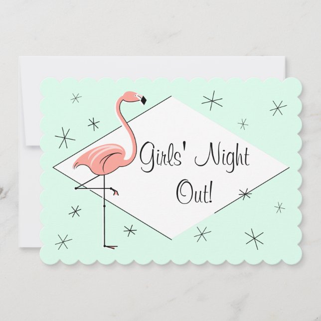 Invitation Flamant rose Aqua Diamond Girls' Night Out! (Devant)