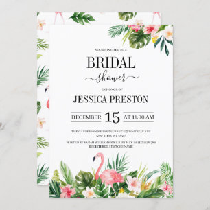 Invitation Flamant rose aquarelle Fête des mariées florale tr