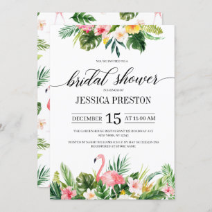 Invitation Flamant rose aquarelle Fête des mariées florale tr