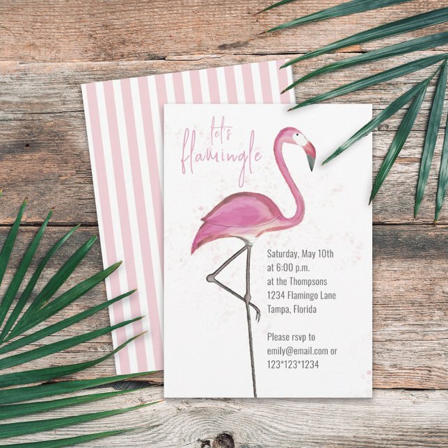 Invitation Flamant Rose Aquarelle Let's Flamingle Mignon (Créateur téléchargé)