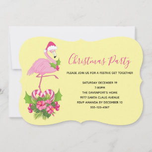 Invitation Flamant rose avec chapeau de Père Noël, Noël fanta