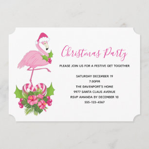 Invitation Flamant rose avec chapeau de Père Noël, Noël fanta