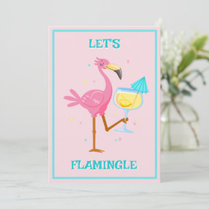 Invitation Flamant rose avec Cocktail Anniversaire