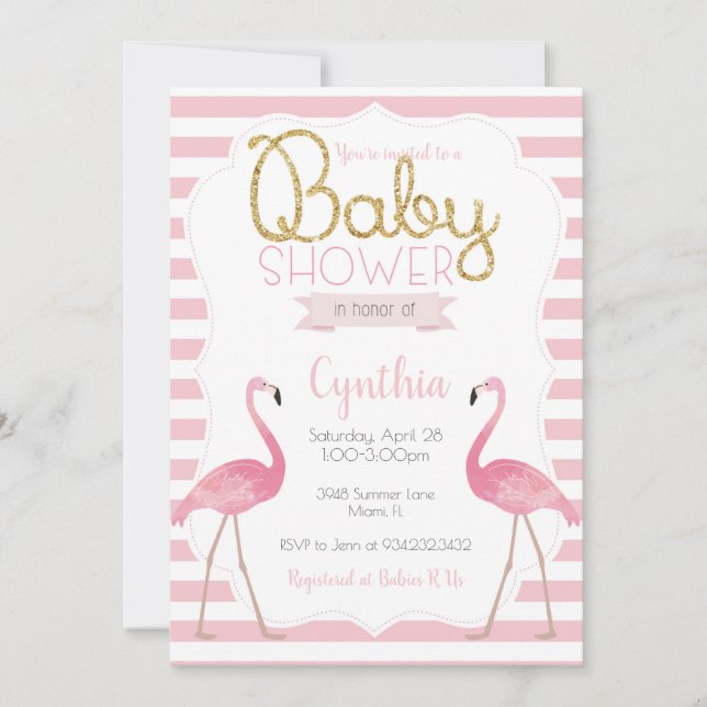 Invitation Flamant rose Baby shower (Devant)