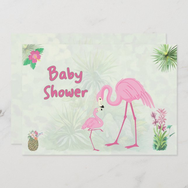 Invitation Flamant rose Baby shower mère et enfant (Devant / Derrière)