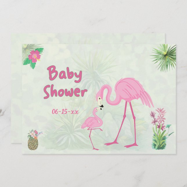 Invitation Flamant rose Baby shower mère et enfant (Devant / Derrière)