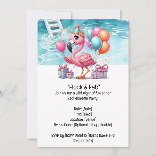 Invitation Flamant rose Bachelorette (Devant)