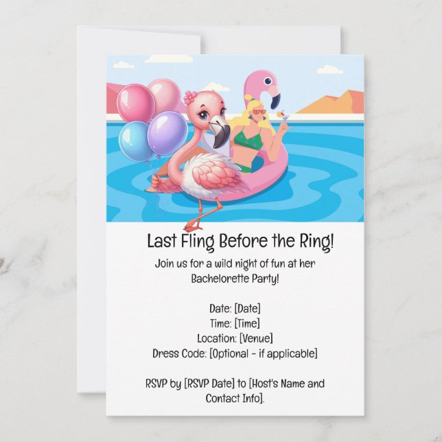Invitation Flamant rose Bachelorette (Devant)