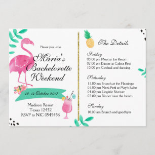 Invitation Flamant rose Bachelorette Week-end Itinéraire Invi