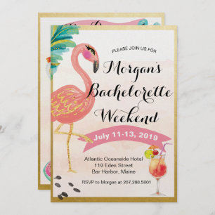 Invitation Flamant rose Bachelorette Week-end Itinéraire Invi