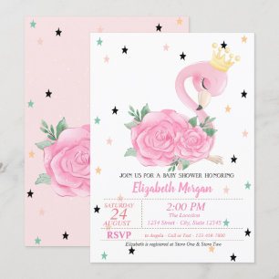 Invitation Flamant rose bébé, Étoiles, Baby shower princesse