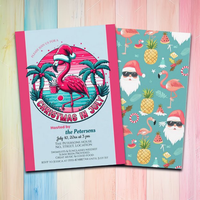 Invitation Flamant rose Bird avec Noël Casquette à la fête de (Créateur téléchargé)