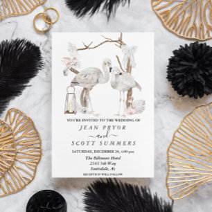 Invitation Flamant rose blanc Boho Arc tropical Floral