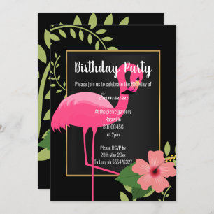 INVITATION FLAMANT ROSE CLAIR HIBISCUS ROSE NOIR OR