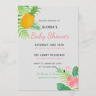 Invitation Flamant rose d'ananas tropical Baby shower invitat