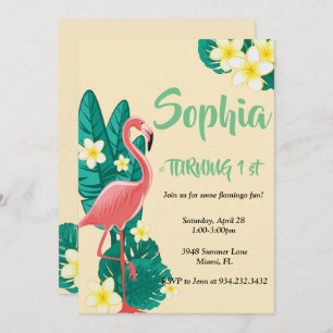 Invitation Flamant rose d'anniversaire tropical