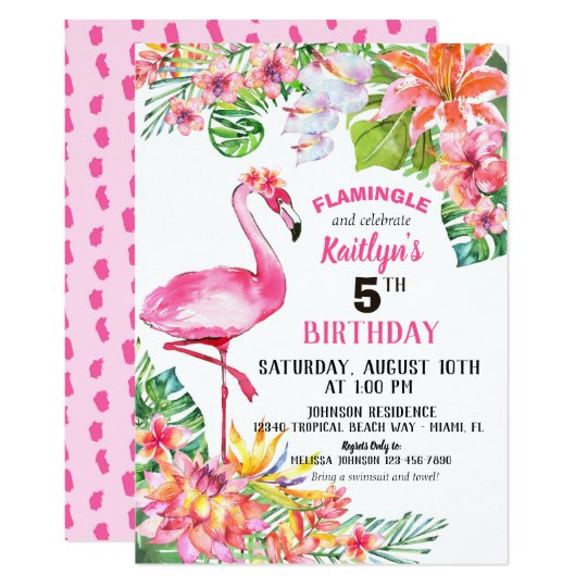Invitation Flamant Rose D Aquarelle Et Anniversaire Tropical Zazzle Fr