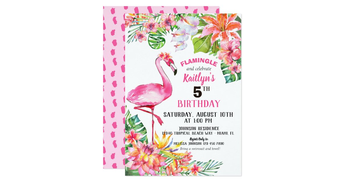 Invitation Flamant Rose D Aquarelle Et Anniversaire Tropical Zazzle Fr