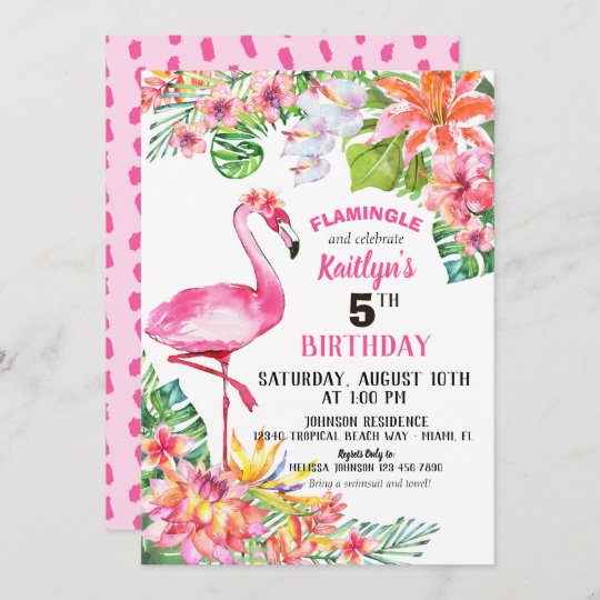 Invitation Flamant Rose D Aquarelle Et Anniversaire Tropical Zazzle Fr