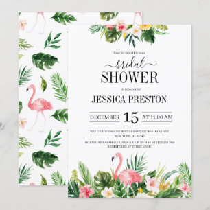 Invitation Flamant rose d'aquarelle Fête des mariées florale