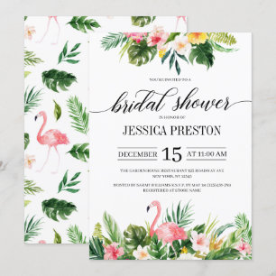 Invitation Flamant rose d'aquarelle Fête des mariées florale