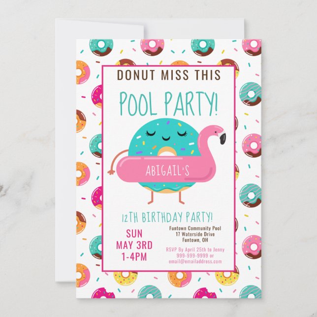 Invitation Flamant rose de beignes mignon Fête de billard (Devant)