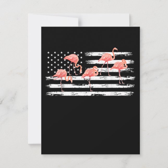 Invitation Flamant rose de dessin animé mignon drapeau USA 4  (Devant)