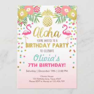 Invitation Flamant rose de fête Tropical Birthday luau