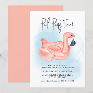 Invitation Flamant rose de la fête de la piscine d'été à tout