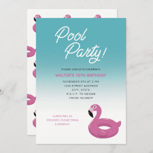 Invitation Flamant rose de la fête du pool
