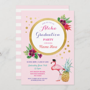 Invitation Flamant rose de l'Aloha Graduation Party Tropical