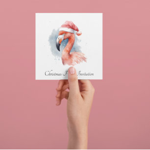 Invitation Flamant rose de Noël, personnalisable