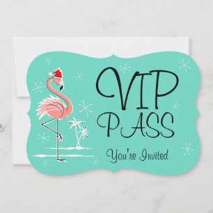 Invitation Flamant rose de Noël 'VIP PASS' support d'invitati
