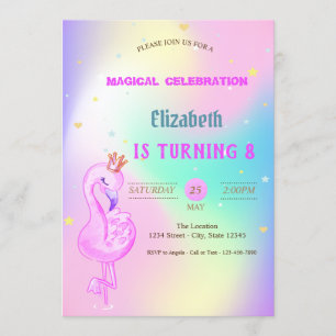 Invitation Flamant rose de parties scintillant, Holographe de
