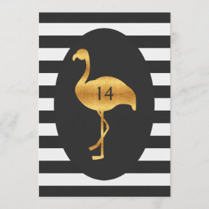 Invitation Flamant rose d'or 14e anniversaire Black White Str
