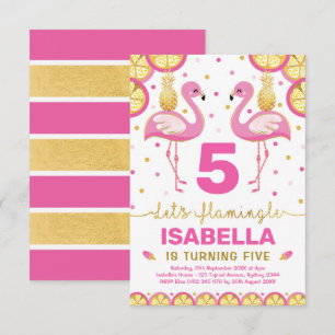 Invitation Flamant rose d'or rose chaud Anniversaire tropical