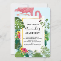 Flamant Rose Élégant et Feuilles Tropicales pour A