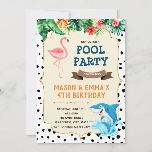 Invitation Flamant rose et requin (Devant)