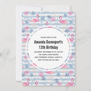 Invitation Flamant Rose Fantaisiste & Motif Anniversaire Anan