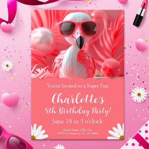Invitation Flamant rose fête anniversaire pour enfants