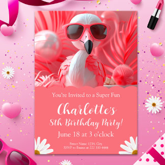 Invitation Flamant rose fête anniversaire pour enfants
