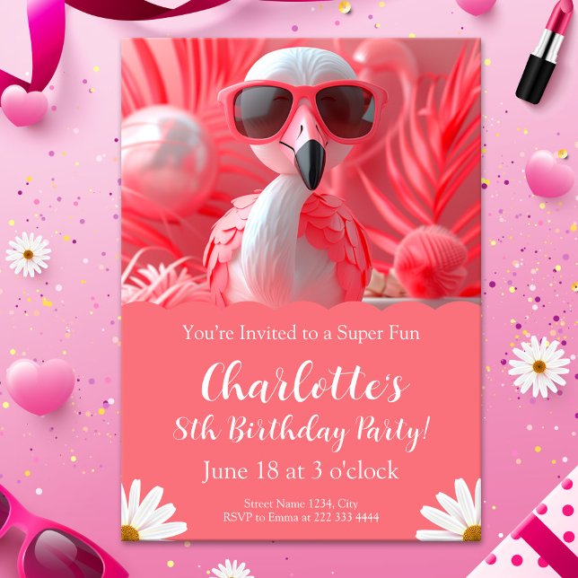 Invitation Flamant rose fête anniversaire pour enfants (Créateur téléchargé)